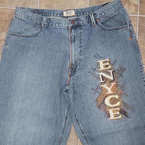 Enyce Baggy Loose Y2K Medium Wash Men's Color Bold Stitch Jeans Size 40 x 32 - Picture 9 of 14